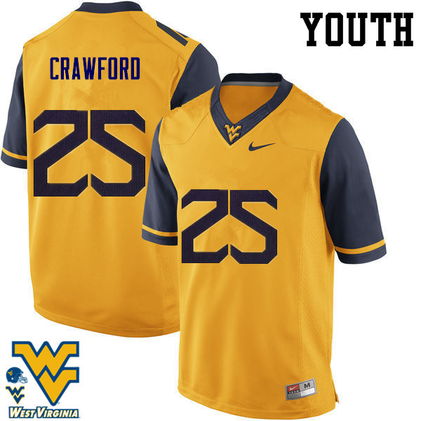 NCAA Youth Justin Crawford West Virginia Mountaineers Gold #25 Nike Stitched Football College Authentic Jersey EK23T68MB